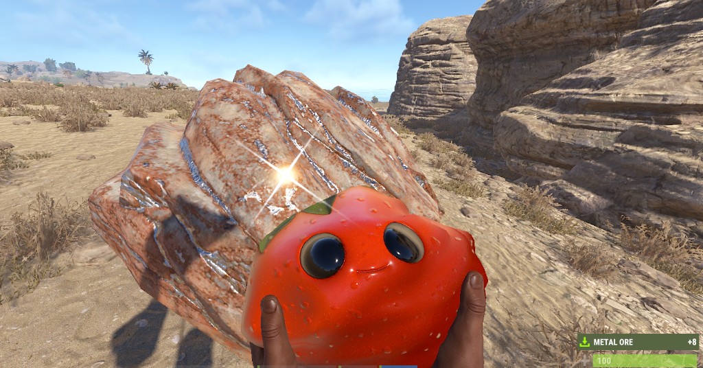 Metal ore node with sparkling sweet spot while mining