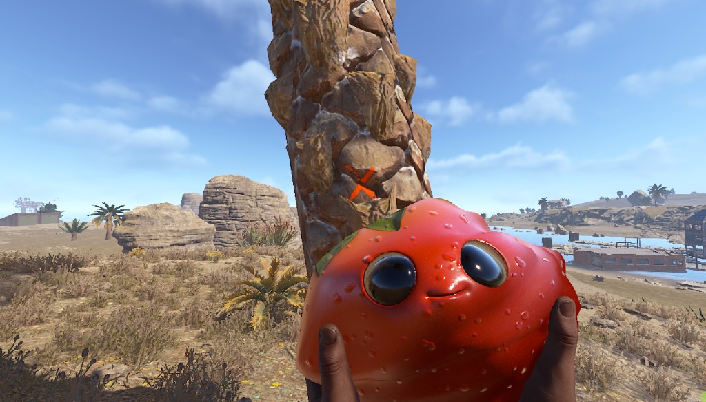 Tree trunk with red X weak spot for faster chopping